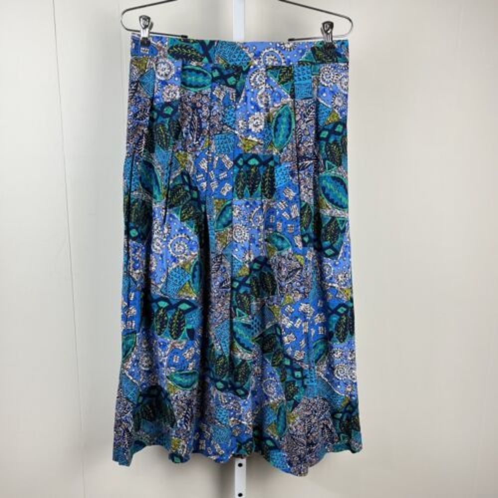 Worthington‎ Maxi Skirt Womens 14 Abstract Batik Pleated Rayon Vintage 90s USA